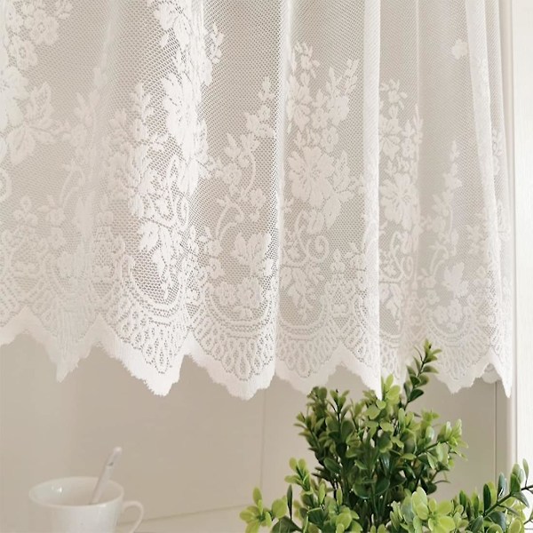 Vit Halv Gardin Spets Tier Gardin För Små Fönster Sovrum Vardagsrum Kök Skåpsdörr Dammskydd Halv Draperi, 150 X 60cm