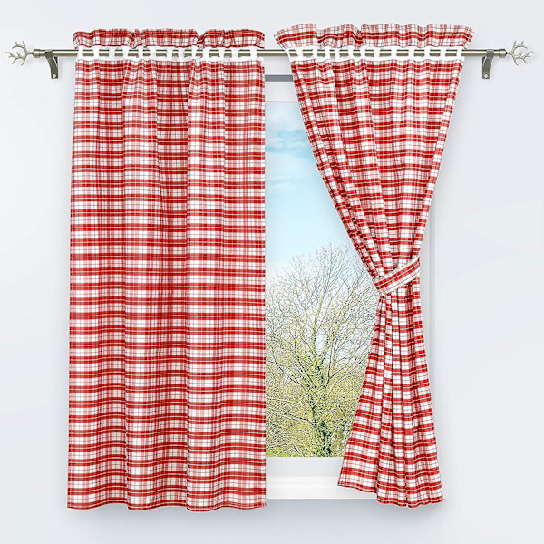 Ny produkt, Set med 2 mörkläggningsgardiner med 2 rutiga fönsterdekorationer för sovrummet, röd H/B 120/80cm