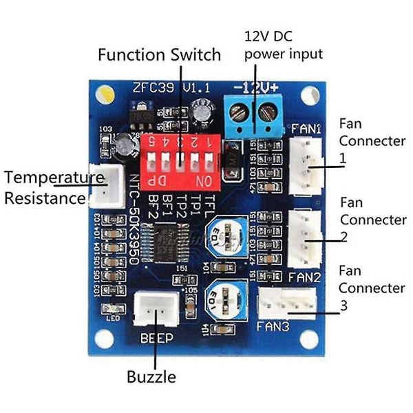 Dc 12v 4-tråds högtemperaturfläkt Temperaturkontroll Hastighetskontroll Cpu-modul Temperaturlarm Pwm P