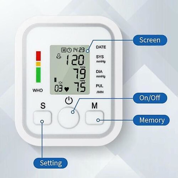 Digital automatisk blodtrycksmätare Överarm Bp Maskin hjärtfrekvens
