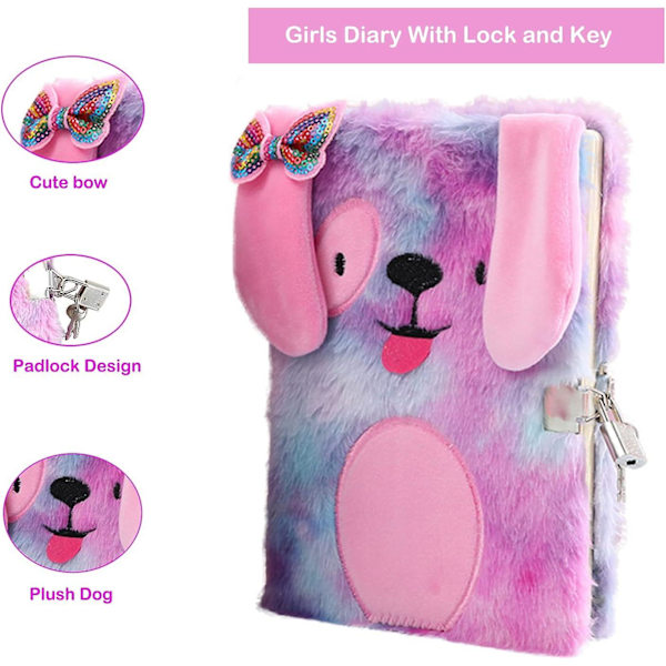 2024 New Diary For Girls With Lock And Keys, Plush Dog Secret Diary A Gift Set For Kids