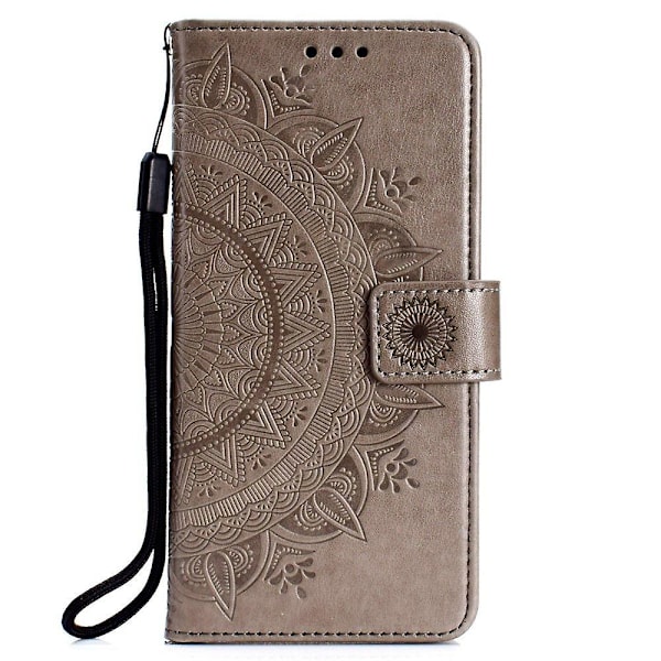 Grå Mandala Blom PU-fodral till din Huawei P30