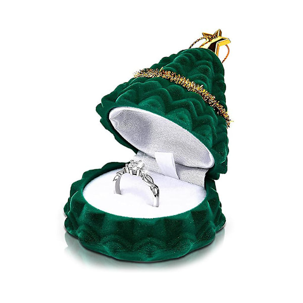 Julgrans Smyckesringhållare Förlovningsbröllopsask Foto Ring Present