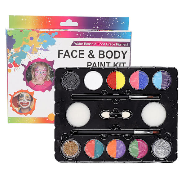 8 färger ansiktsfärg kit med 2 färger glitterpulver - perfekt för Halloween, jul - barn och vuxna kropp och ansiktsmålning