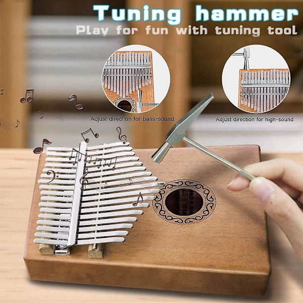 Kalimba med 17 tangenter, tommelpiano med instruksjoner og stemmehammer, fingermarimba instrument