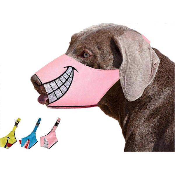 Hundekurv, Smiley Face Kurv med Blød Åndbar Air Mesh Nylon, Anti-Bide Gøen Tygge, Justerbar Hundemundbeskytter (Pink, L)