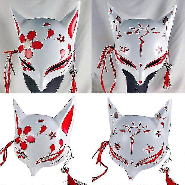 Kitsune Revemasker For Cosplay Japansk Kabuki Tradisjonell Halloween Fest Kostyme Tilbehør Med Justerbar Bandasje