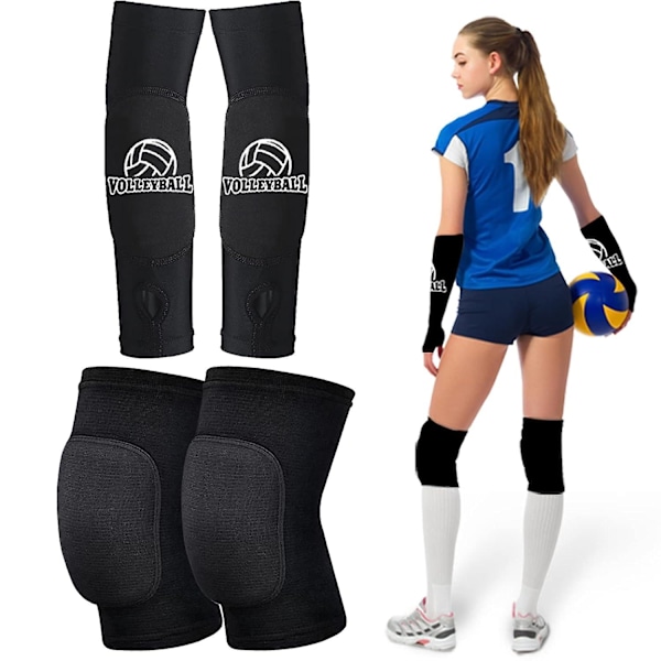 Volleyball Knee Pads And Volleyball Arm Sleeves, Volleyball Accessories Gear With High Protection Pad Volleyball Kneepads Thumb Hole Arm Sleeves For W