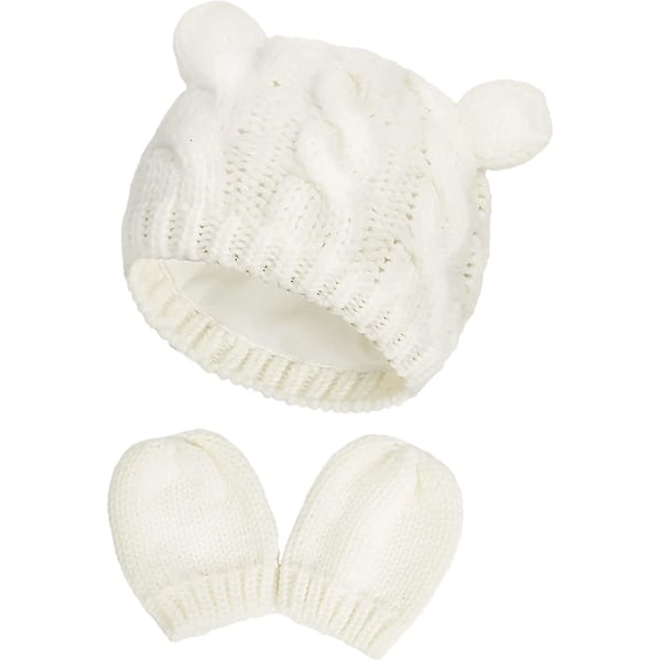 Nyfødt Baby Vinter Beanie Hat Vanter Sæt Spædbarn Toddler Varmt Strikket Hat Handske