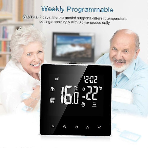 Wi-Fi Smart Termostat Digital Temperaturregulator Tuya App-kontroll LCD-display Touchscreen Veckovis Programmerbar Elektrisk Golvvärme Termostat För