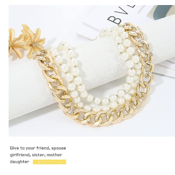 Lagdelt Perle Choker Halskæde Guld Chunky Link Kæde Halskæder Tykke Halskæder Punk Smykker Til Kvinder Og Piger (Guld Lagdelt Kæde)