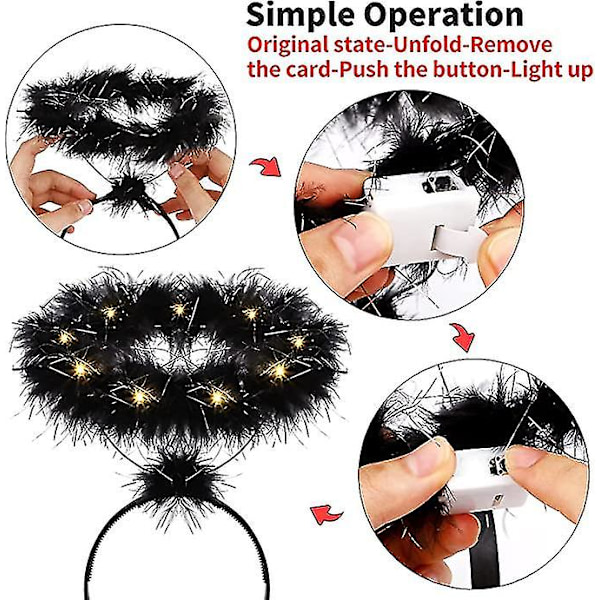 2-pack Ljushåriga Ängel Halo-Hårband LED-Fjäder Hårband Ängel Halo-Hårband för Jul, Ängelkostymer LED, Svart