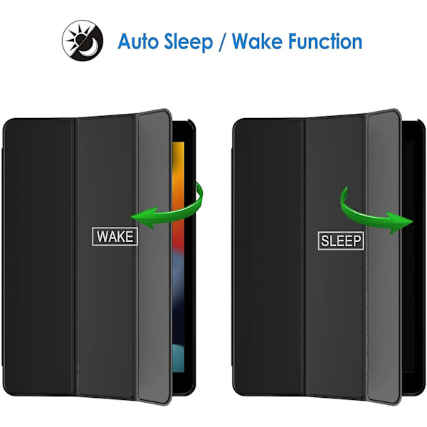 Fodral för iPad 10,2 tum (2021/2020/2019 modell, 9/8/7 generation), Auto Wake/sleep-skydd, Svart