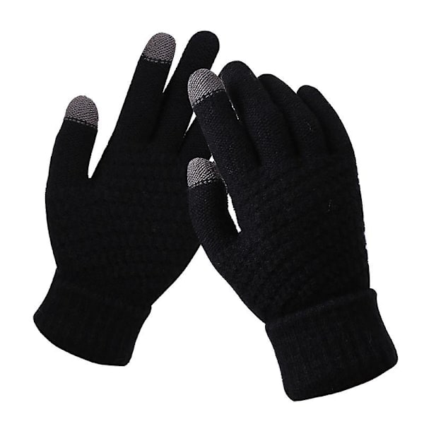 2 par touchscreen-handsker Kvinders vinterstrikkede plys jacquard tykke antiskid varme mode vinterhandsker (sorte)