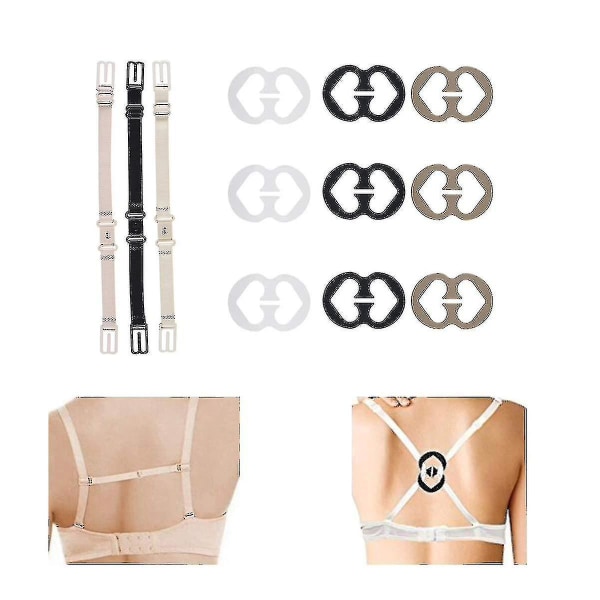 12 Pcs Non-slip Bra Straps Elastic Adjustable Holder With Bra Clips