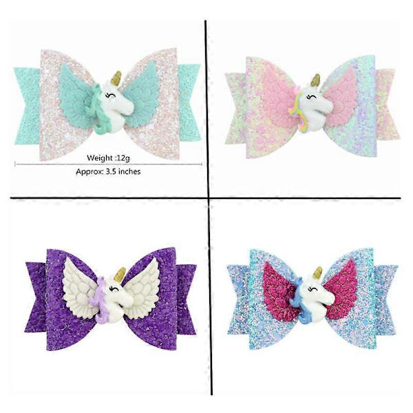Suuyar 4 stk. Sequins Farve Hårklemmer Enhjørning Bøjle Barrette Skinnende Glitter Hårpynt Hårspænde Fest Tilbehør til Småbørn Piger Kvinder