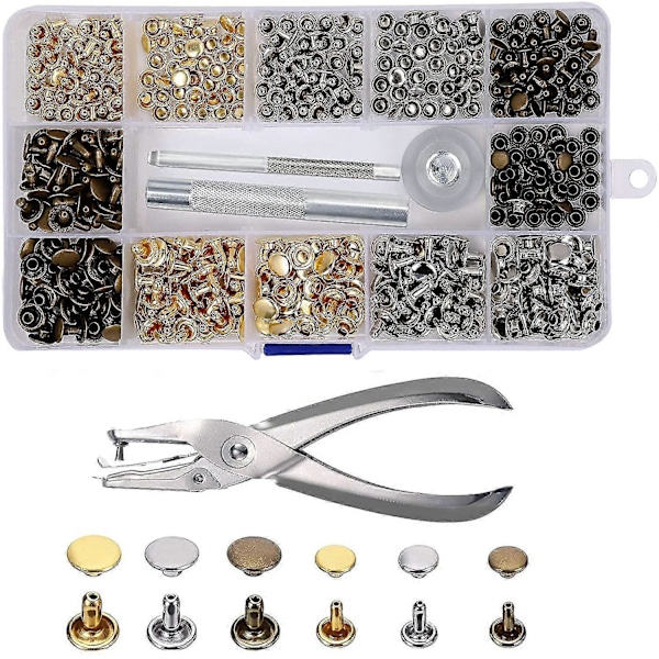 Läder Nitar 240 Set 2 Storlekar Dubbel Nitar Rörformiga Metall Dubbar-ZCY