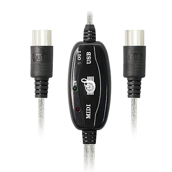 Usb Midi-kabeladapter, Usb Typ A Hane till Midi Din 5-stifts In-out-kabelgränssnitt med LED-indikator