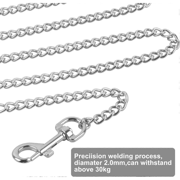 Koiran Ketjuhihna, Koiran Ketjuhihna, 118 cm Koiran Ketju, Metallinen Ketjuhihna, Hihna Pehmustetulla Kahvalla, Lemmikkikoiran Hihna - Musta + Hopea