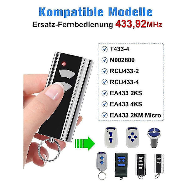 2-pak 433,92 MHz Garageportsender kompatibel med Standard Steel Entrematic RCU 433-2, RCU 433-4, E