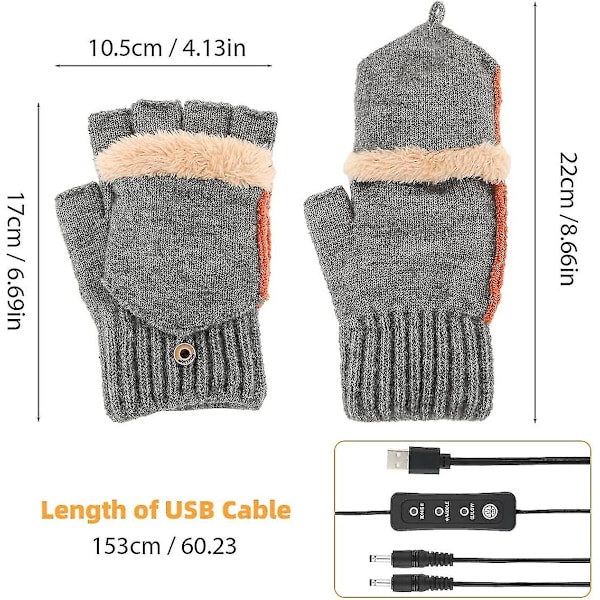 1 par USB-oppvarmede hansker, oppvarmede vinterhansker med 3 temperaturinnstillinger, vinterhansker for varme hender til laptop