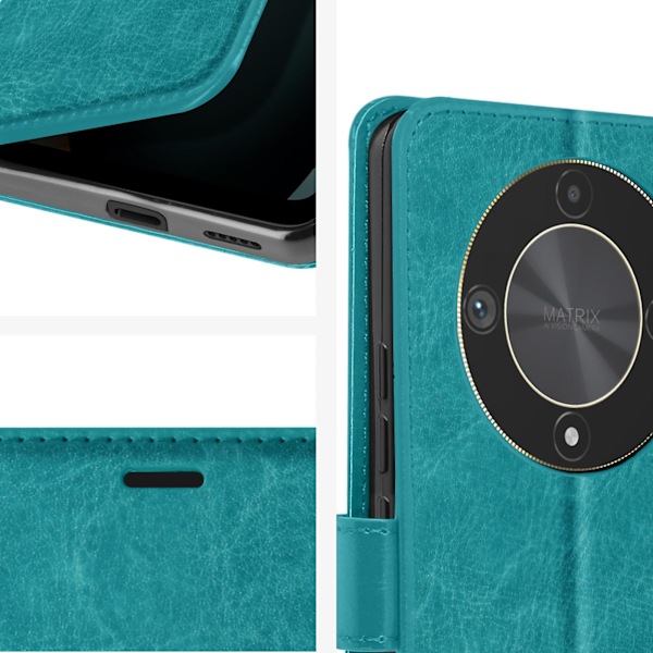 Folio etui til Honor Magic 6 Lite med multifunktionel flap, turkis