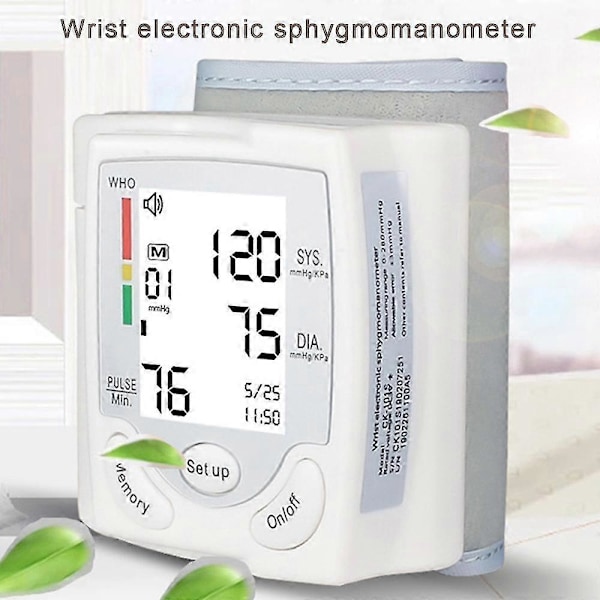 Digital Blodtrycksmätare för Handleden Automatisk Digital Pulsmätare LCD-Display Justerbar Manschett