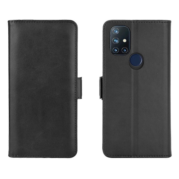 OnePlus Nord N10 5G -puhelimelle tarkoitettu kaksipuolinen magneettilukollinen vaakasuuntainen nahkakotelo pidikkeellä, korttipaikoilla ja lompakolla