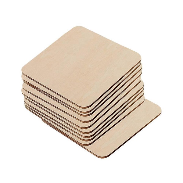 10 st DIY Rena Handgjorda Tillbehör Fyrkantiga Träflis Pussel Graffiti Träbitar Kreativa Undervisningsmaterial (6,4 CM)