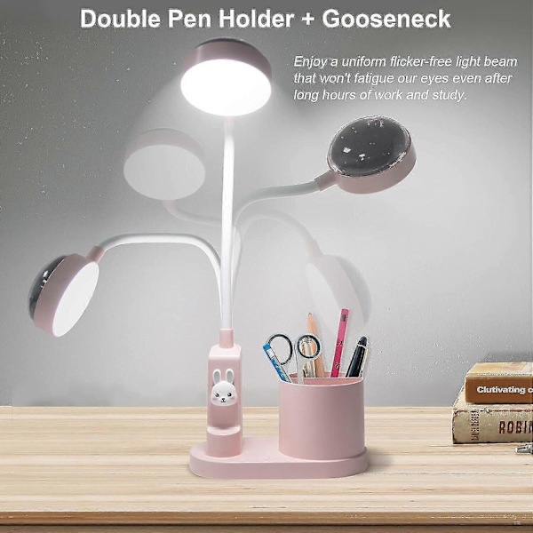 Bordlampe til børn, sengelampe med penholder, dæmpbar, genopladelig LED-læselampe