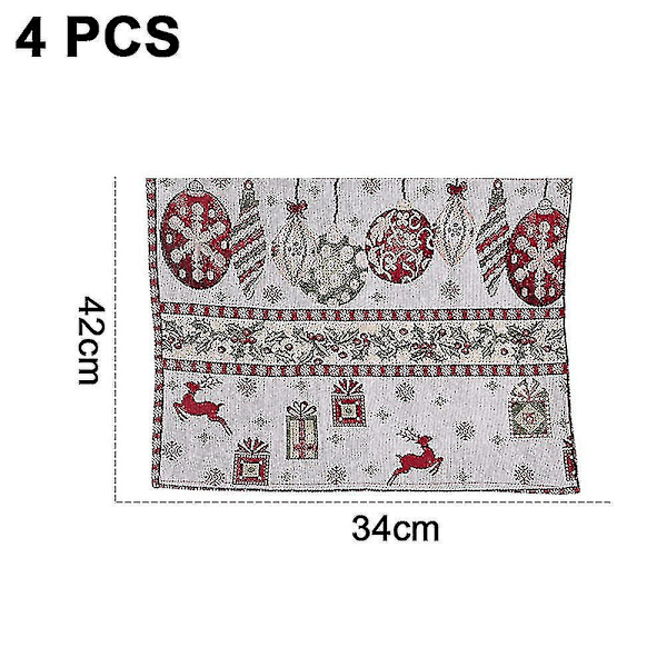 Joulupöydän alusmatot, 4 kpl setti, talvijuhla Xmas keittiön alusmatto ruokailualusta, onnellinen uusi vuosi tarvike
