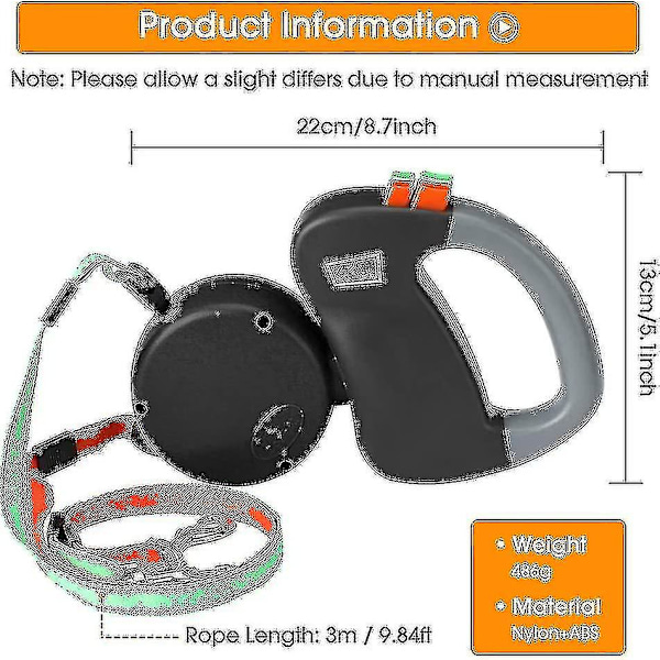 Dobbel Dobbel Leash for Hunder, Inntrekkbar Hundeleash Dobbel Leash for To Hunder Hundeleash 2 Hunder Dobbel Leash, svart