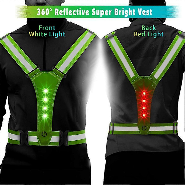 LED Reflekterende Løbevest, Justerbar Elastisk Løbeudstyr LED Lysende Vest Perfekt til Løb, W
