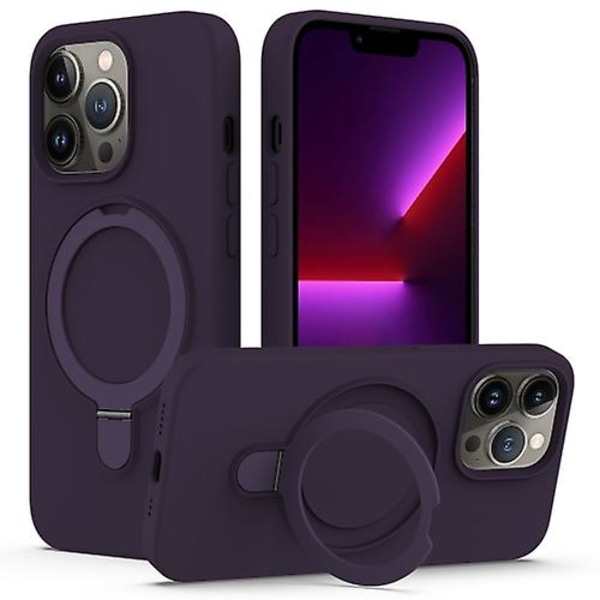 Mobile Phone Cases For iPhone 13 Pro MagSafe Magnetic Liquid Silicone Phone Case with Ring Holder(Purple)