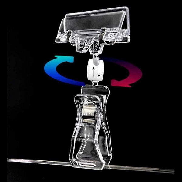 Mærkeclips, Plastik Drejelige Clip-on Stil Varetegn Transparent Notatkort Fixator Papirholder Prismærkeklemme Til Marked Hjem Indkøbscenter