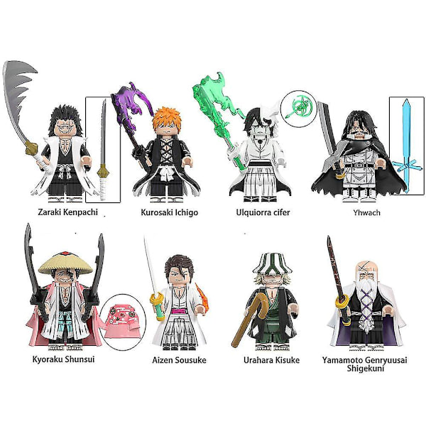 8-pack Bleach Minifigur Modellbyggstenar Leksak Dekoration Barnfödelsedagspresent