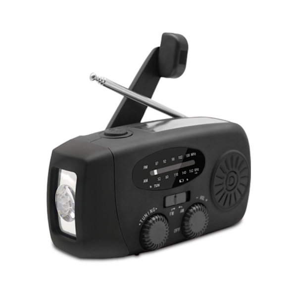 Bärbar solradio, handvev självdriven Am/fm/noaa radio, väderradio nödenhet med 3-leds ficklampa och telefonladdare för vandringsläger