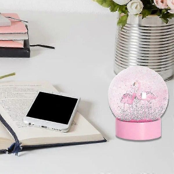 Flamingo Glitter Klar Glass Snøklode Krystallkule Med Rosa Base Kvinnegaver