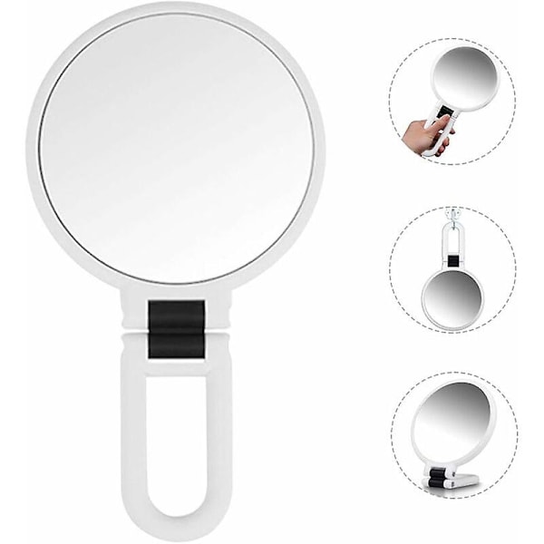 Double Sided Makeup Mirror 5x/1x Magnifying Glass Handheld Mirror with Folding Handle/Free Standing, Portable Pocket Mirror, Free Standing Swiveling,