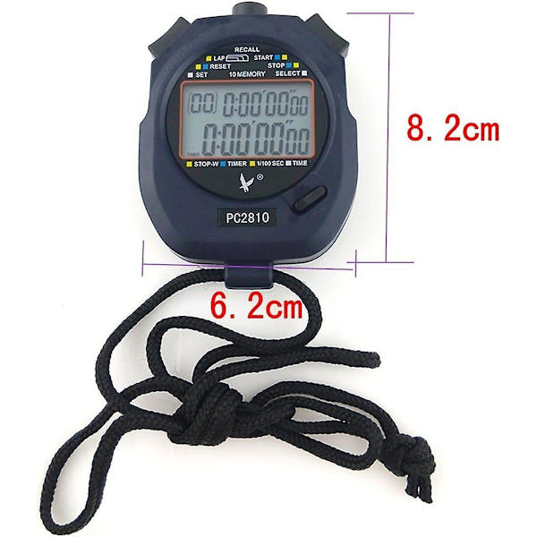 Professionell digital sporttimer, 2 rader 10 minne, nedräkning, larm, batteri + sladd, Pc2810