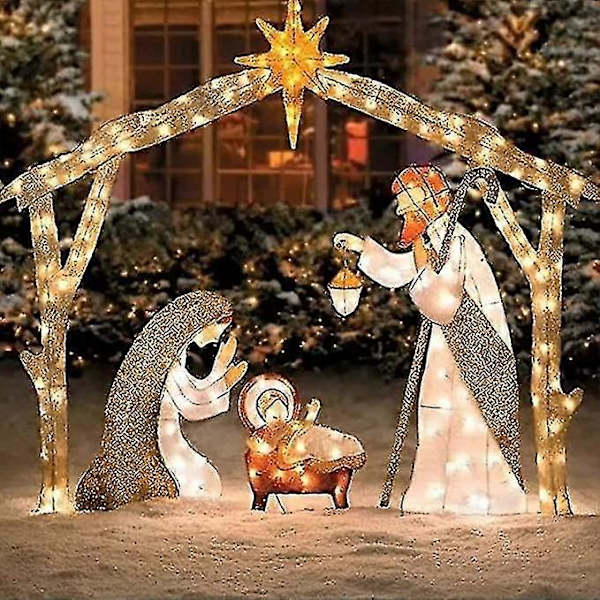 Ljusbelyst Utomhus Julkrubba, Julens Heliga Familj Trädgårdsdekoration, Krubbset För Jul Utomhus, Påskdekorationer Med Belysning