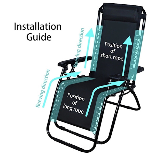 4x Rep för Recliner Stolar Zero Gravity Trädgård Solstol (2 Långa och 2 Korta)