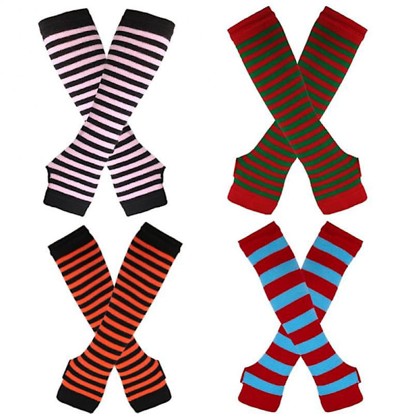 Dam Knitted Fingerless Långa Handskar Ränder Armbågslängd Vinter Stretchiga Armvärmare Armbåge