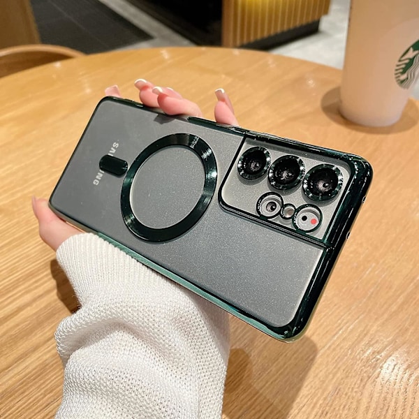 Skal för Samsung Galaxy S21 Ultra Kompatibelt med Magsafe Trådlös Laddning, med Kameraskydd Transparent för Samsung Galaxy S21 Ultra Mjukt Skal
