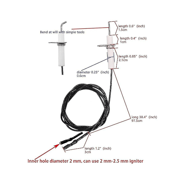 2 stk 38 tommers tennledning & keramisk elektrode-sett, tenn-elektroden kan bøyes DIY for keramikk