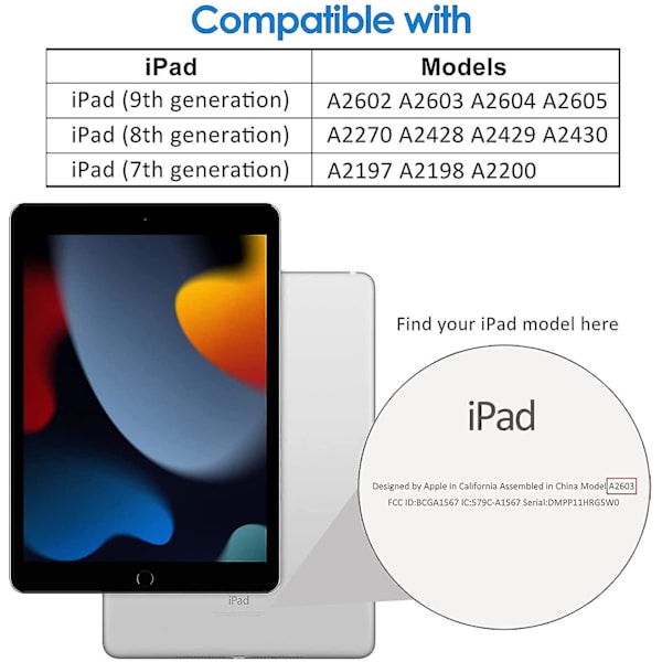 Fodral för iPad 10,2 tum (2021/2020/2019 modell, 9/8/7 generation), Auto Wake/sleep-skydd, Svart