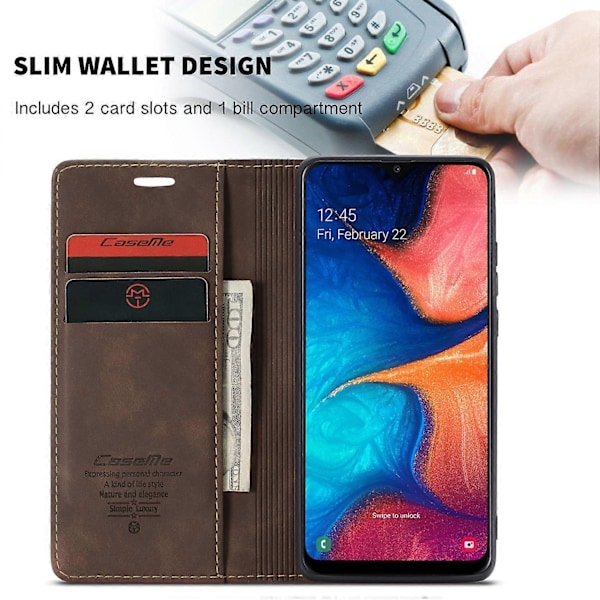 CASEME 013-serien Auto-absorberande Läder Flip Plånboksfodral för Samsung Galaxy A20e
