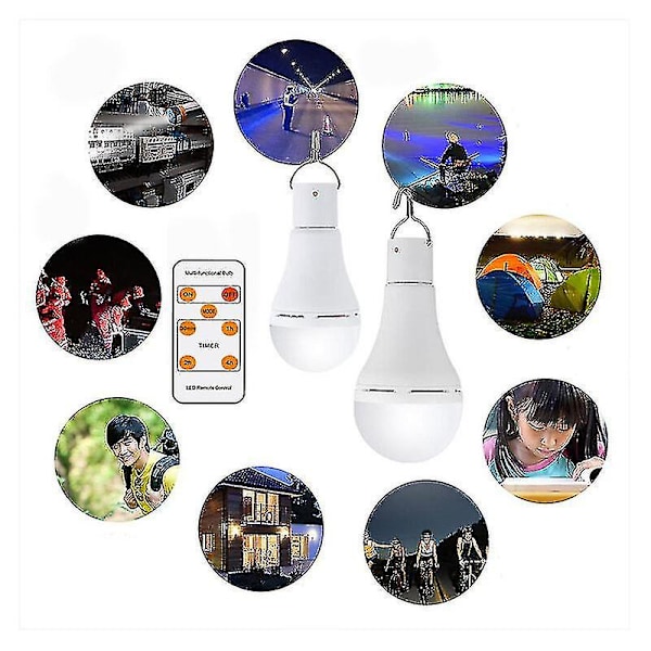 USB Laddningsbar Glödlampa med Fjärrkontroll, 7W LED Batteridriven Glödlampa, E27 Touch-Dimbar Glödlampa med Timerfunktion, Utomhus Camping Nödsituation