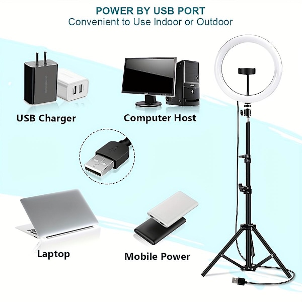 1 stk. 10 tommer Selfie Ring Fyldlys, RGB Tripod Telefonstativ Holder Fotografi Ringlys Cirkel Fyldlys Led Farve Lampe Trepied Makeup