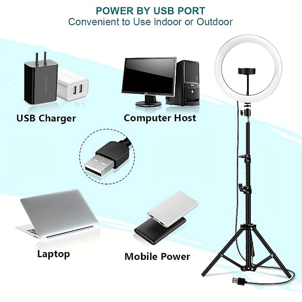1 stk 10 tommers Selfie Ringlys, RGB Stativ Telefonstativ Holder Foto Ringlys Sirkel Fylllys Led Farge Lampe Trepied Sminke